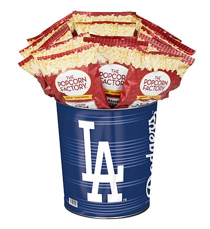 Los Angeles Dodgers Popcorn Tin with 15 Bags of Popcorn